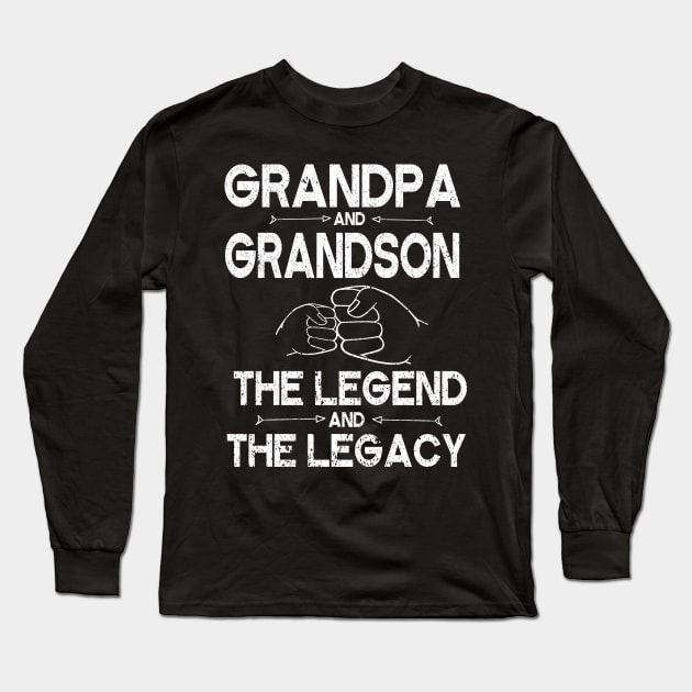 Grandpa And Grandson The Legend And The Legacy Hand To Hand Father Parent July 4th Christmas Day Long Sleeve T-Shirt by DainaMotteut